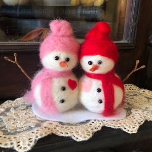 Felted snowman couple friends